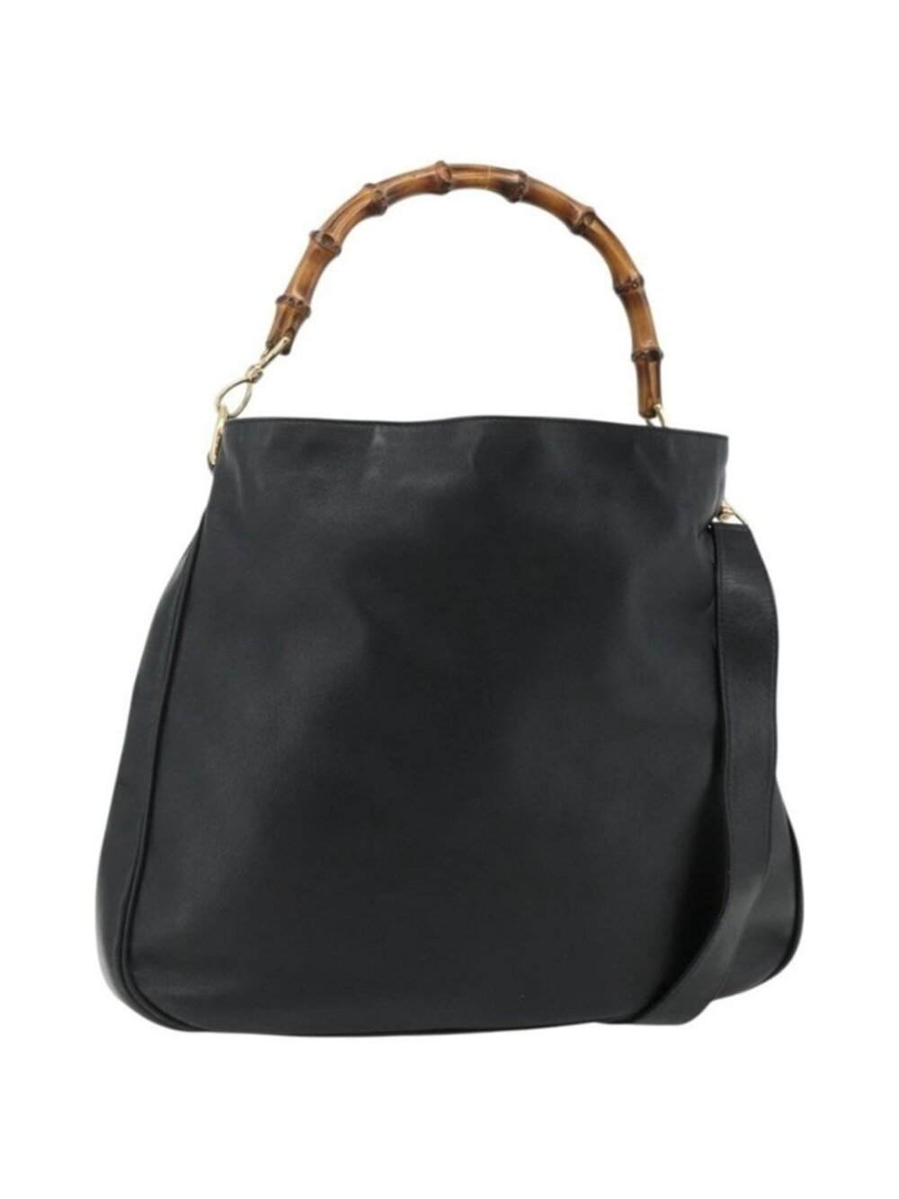 Authentic GUCCI Bamboo Shoulder Bag Leather 2way Black Gold 001 1577